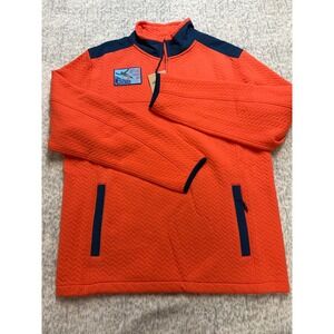 Chubbies Mens Skys Out Thighs Out Quilted Quarter Zip Pullover Coral‎ Navy Large